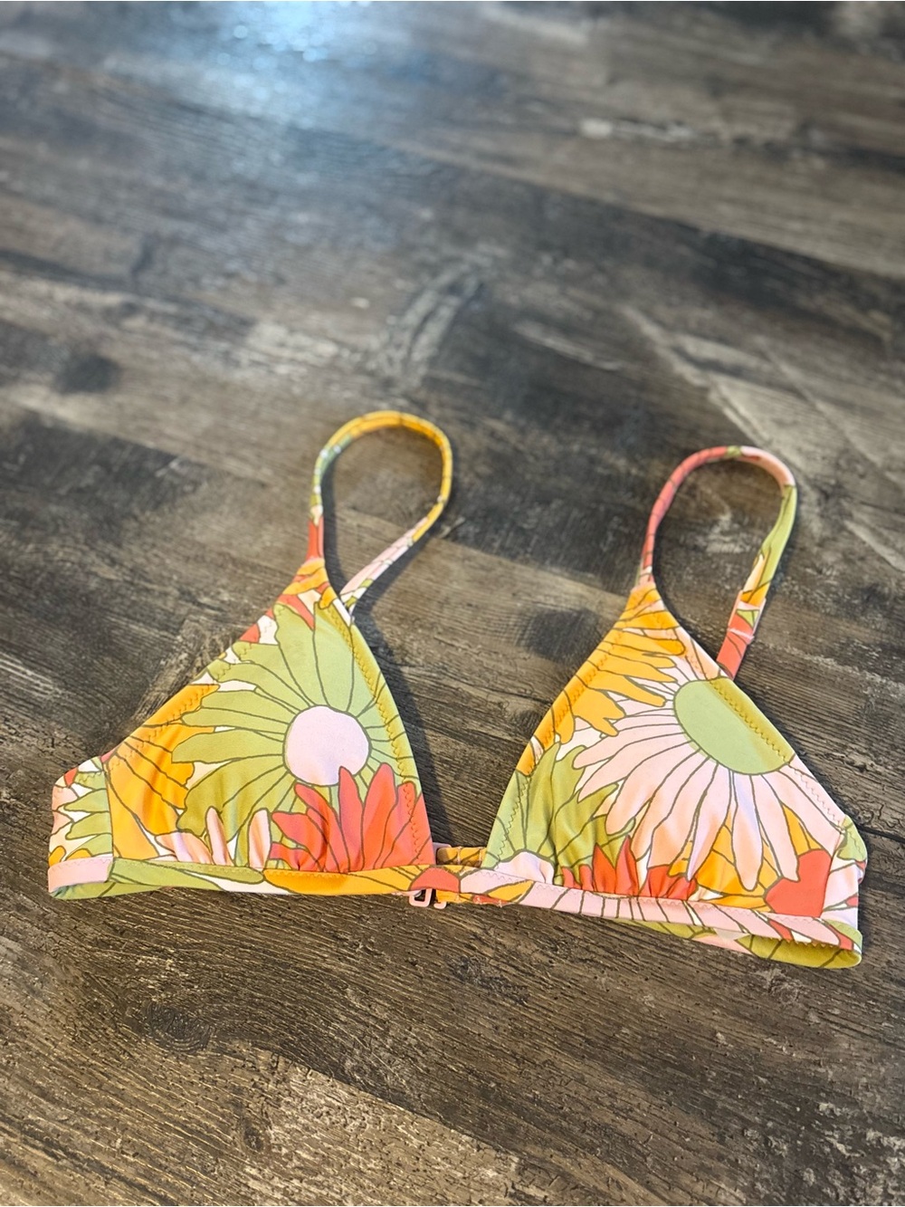 aerie Floral Triangle Bikini Top - Pink, Yellow, Green